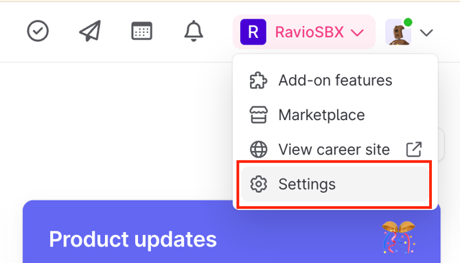 a screenshot of the Account Menu in TeamTailor